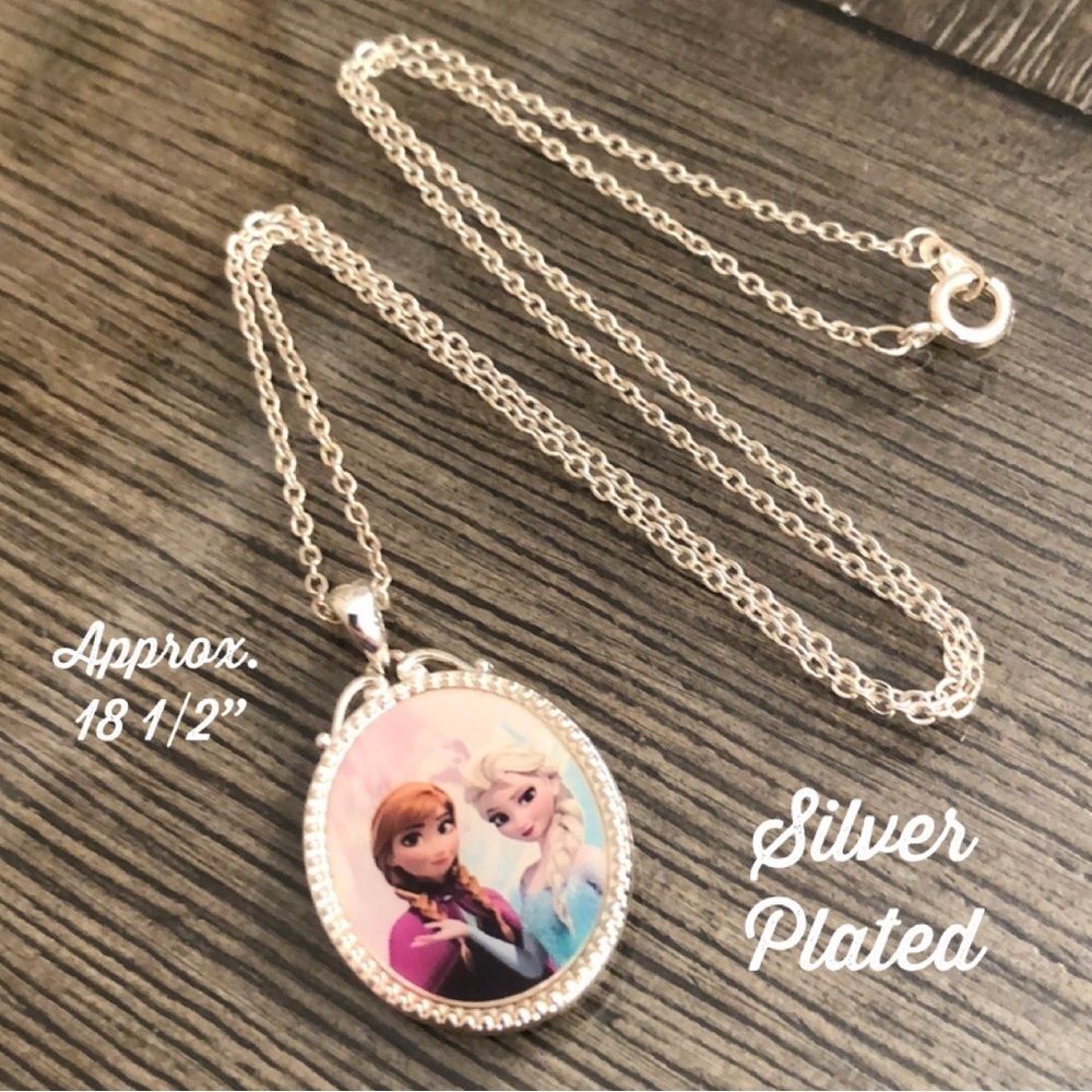 Disney Womens Frozen II Necklace - Silver Plated Frozen Necklace w/ Elsa & Anna